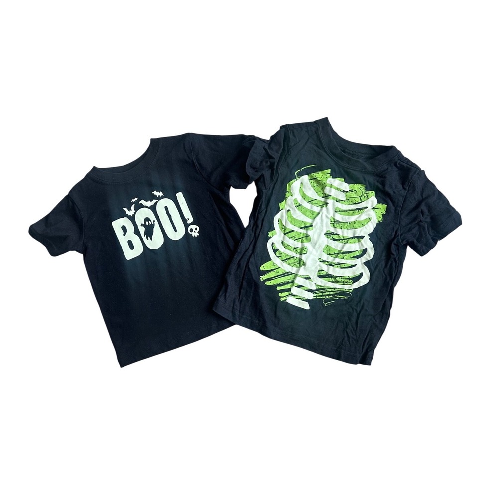 Halloween Bundle of 2 Shirts Toddler 2T Skeleton & Boo Graphic Tee
